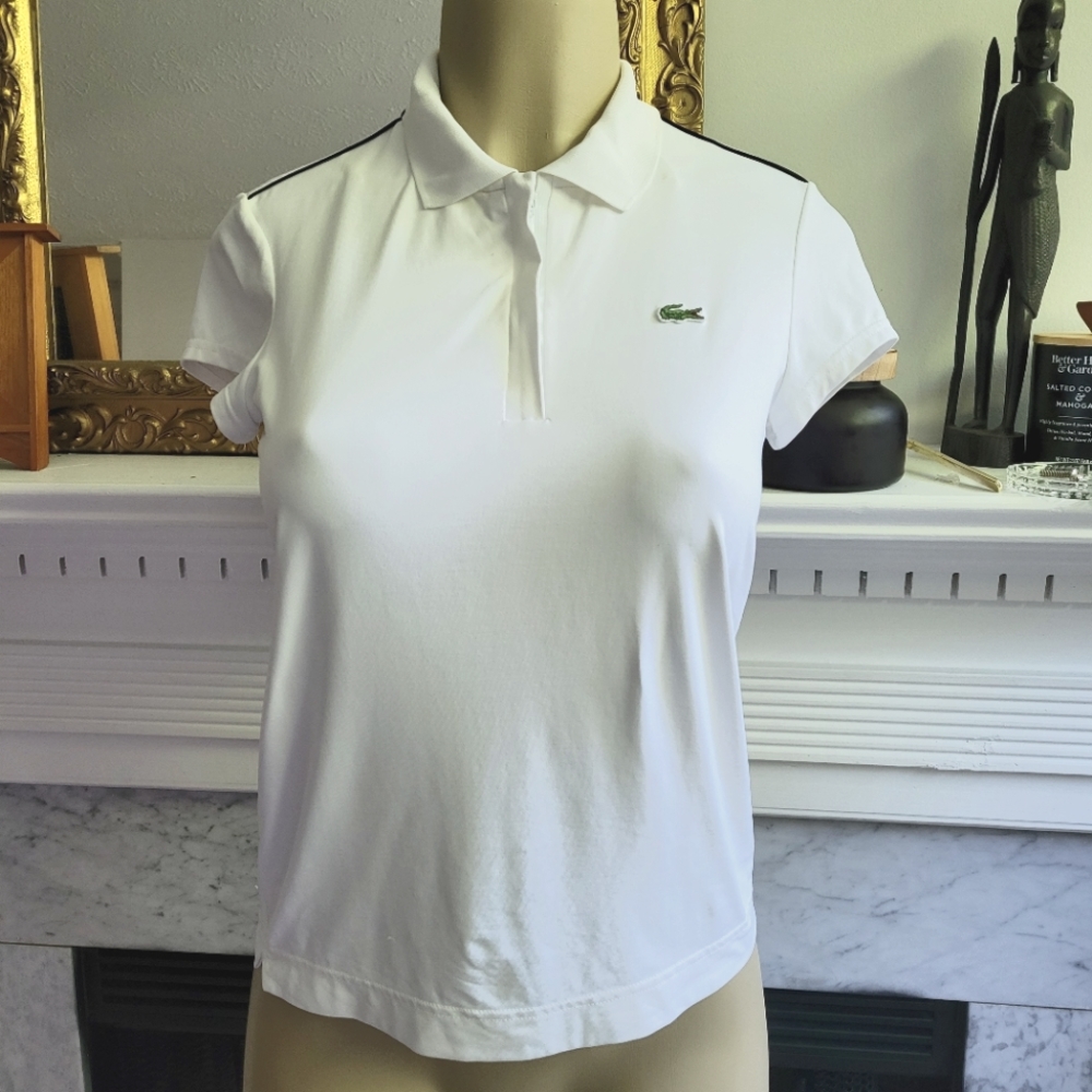 Lacoste White Short Sleeve performance Polo Tee with Green Croc Logo